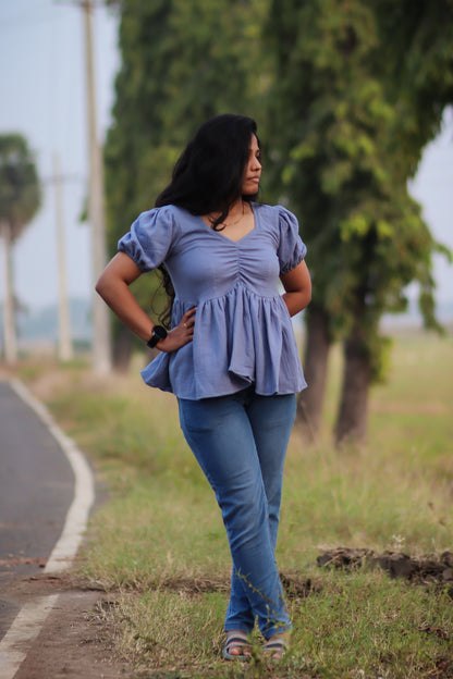 Powder blue cotton women tops