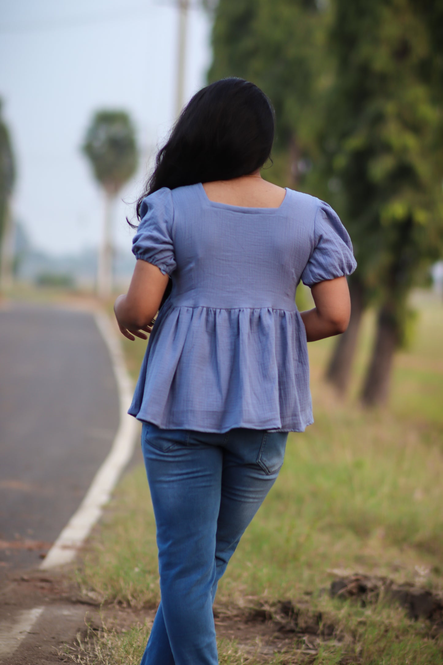 Powder blue cotton women tops