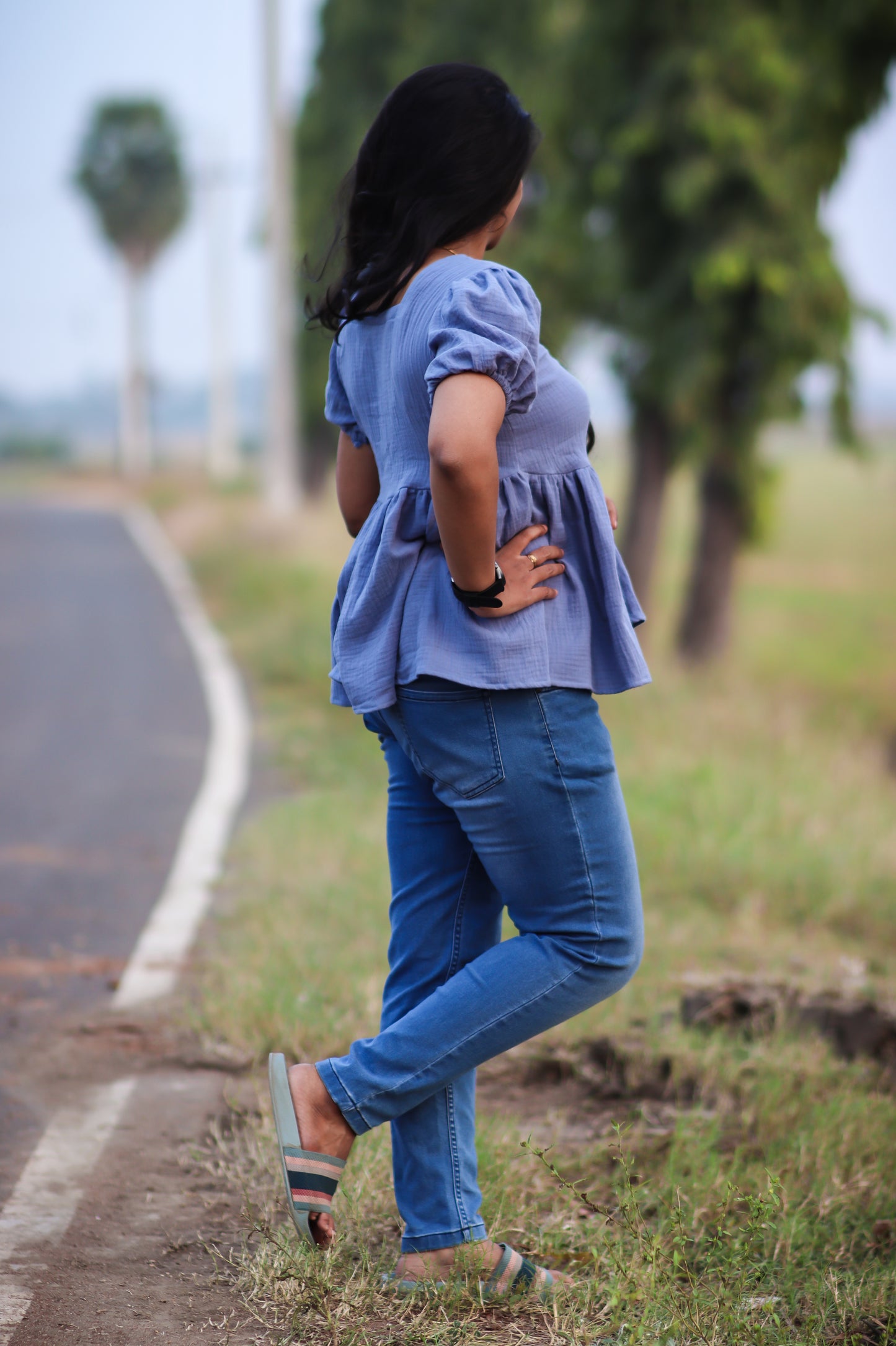 Powder blue cotton women tops