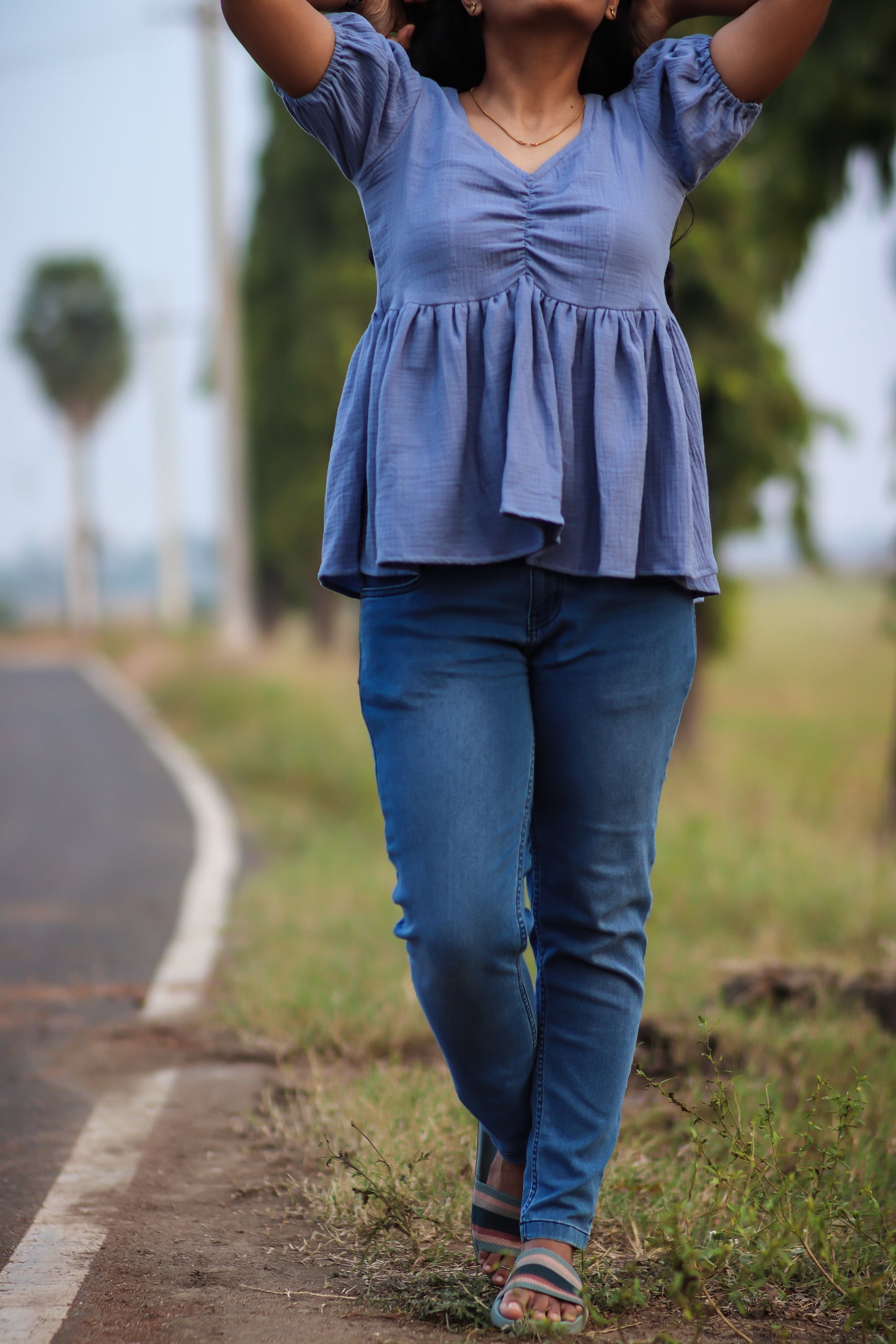 Powder blue cotton women tops