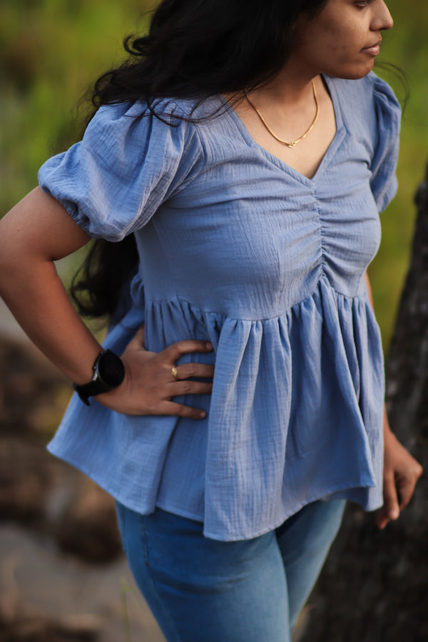 Powder blue cotton women tops