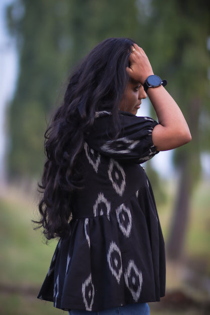 Women Black ikat cotton Alya cut tops