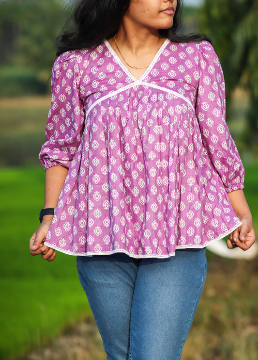 Purple floral cotton women tops