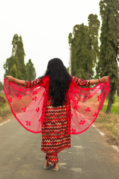 Pink Alia cut cotton kurta set with designer (no dupatta)