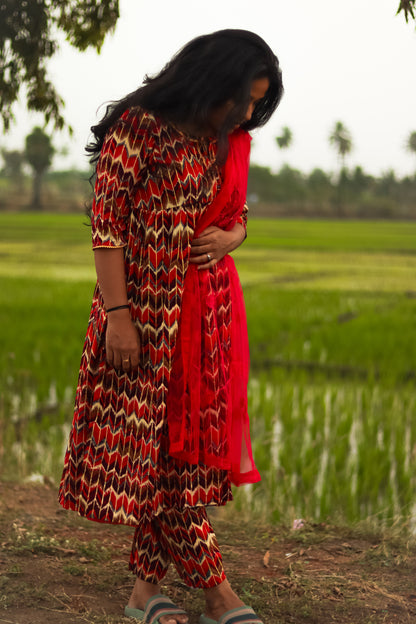 Pink Alia cut cotton kurta set with designer (no dupatta)
