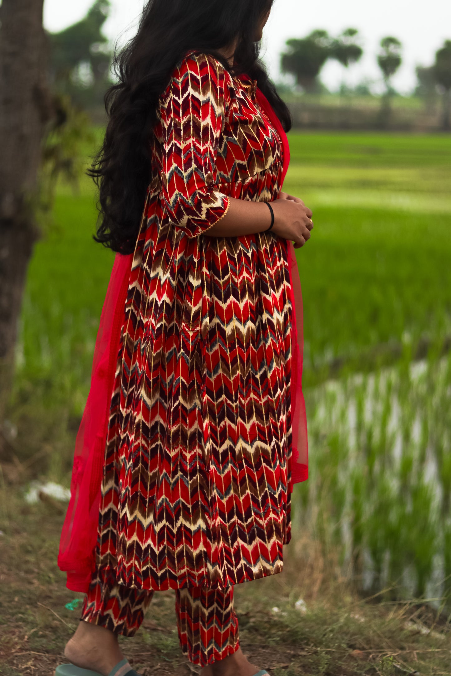 Pink Alia cut cotton kurta set with designer net dupatta