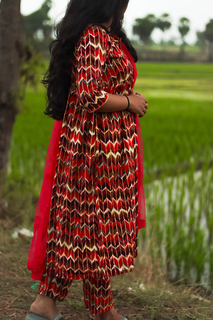 Pink Alia cut cotton kurta set with designer (no dupatta)