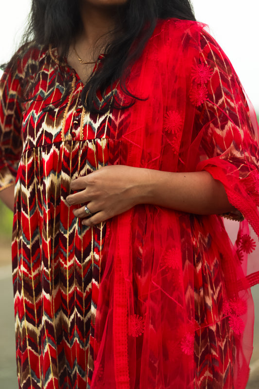 Pink Alia cut cotton kurta set with designer (no dupatta)