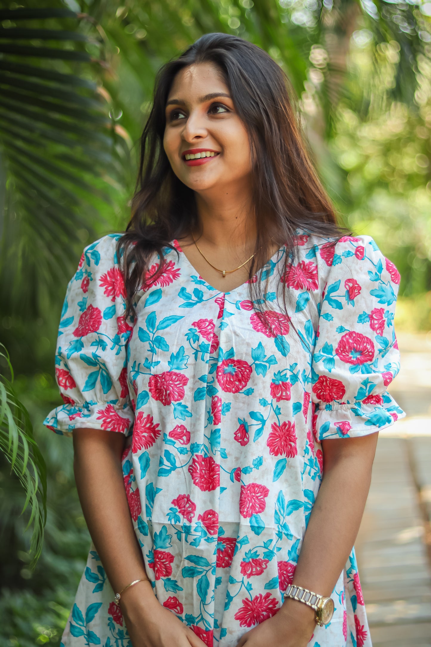 Sky blue floral cotton kurta sets