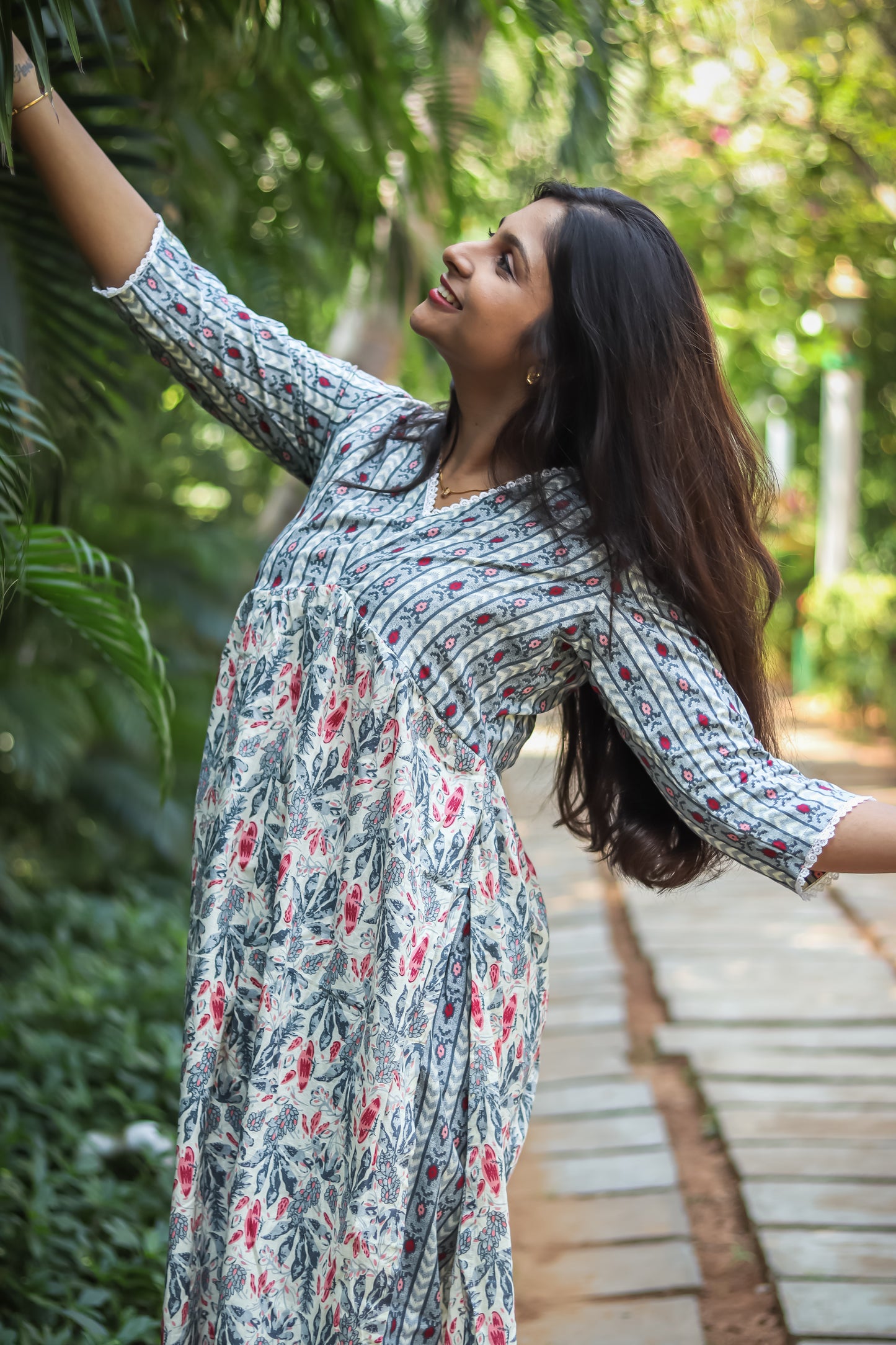 Grey floral luxury cotton kurta set