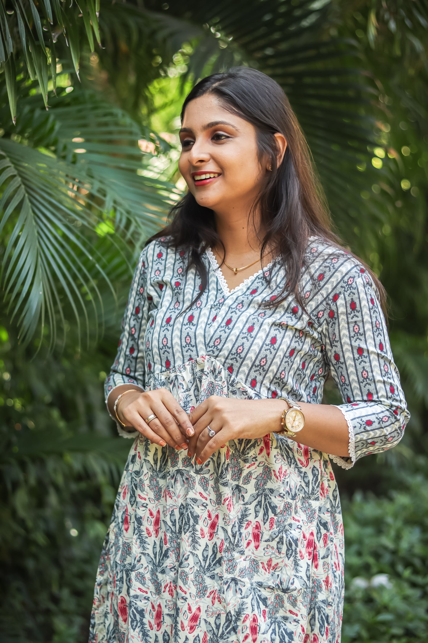 Grey floral luxury cotton kurta set