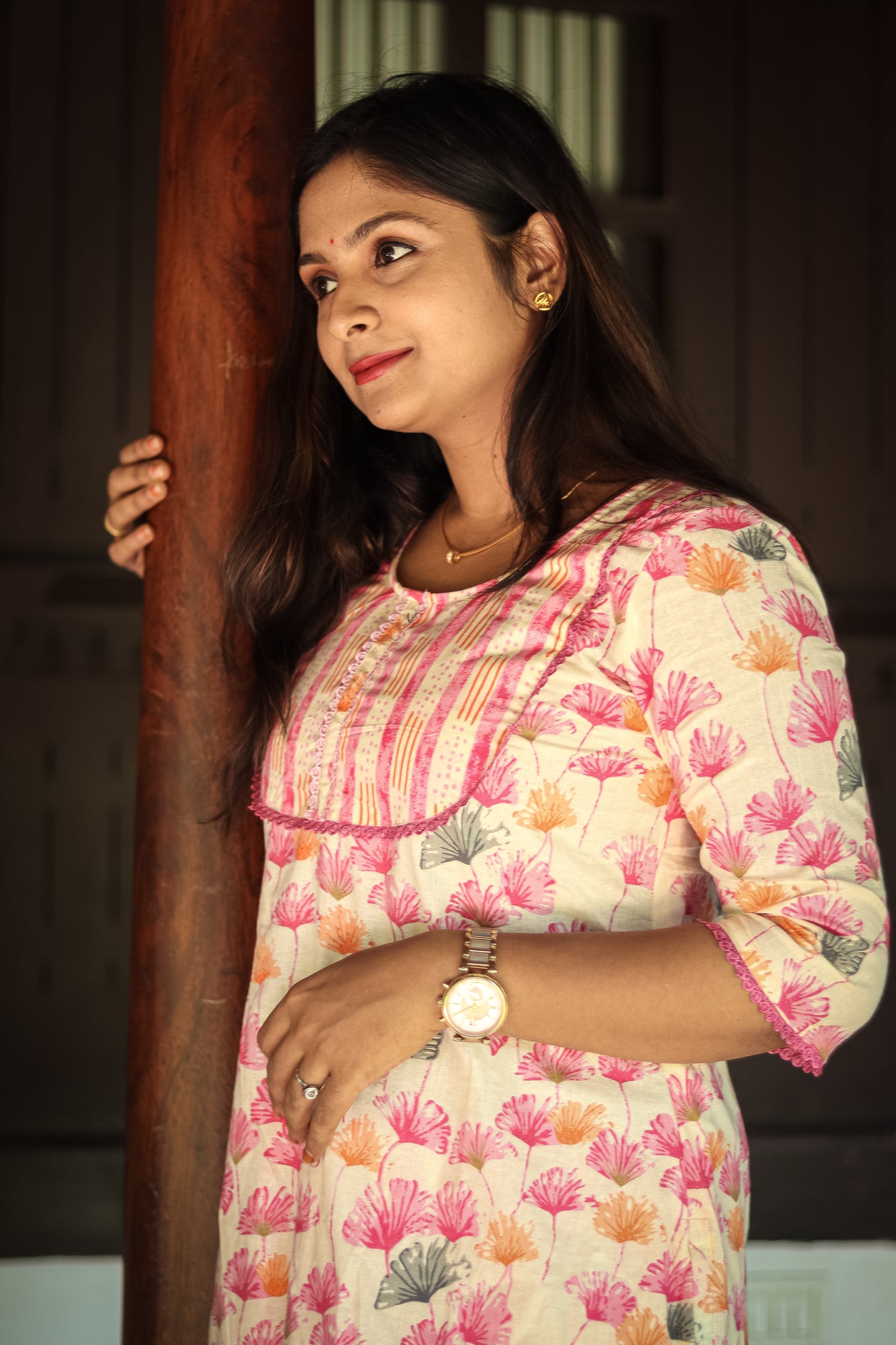 Pink floral pure Cotton kurta sets