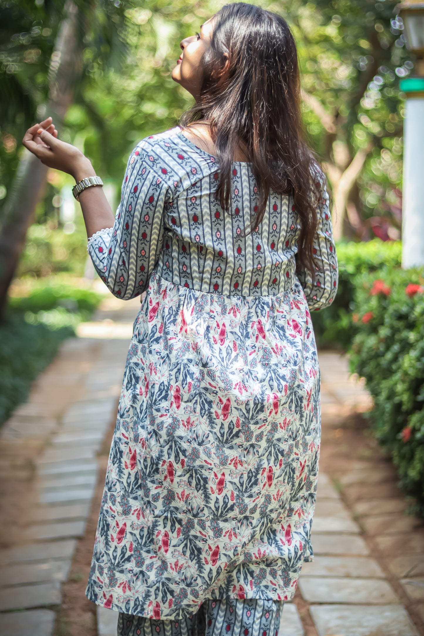 Grey floral luxury cotton kurta set