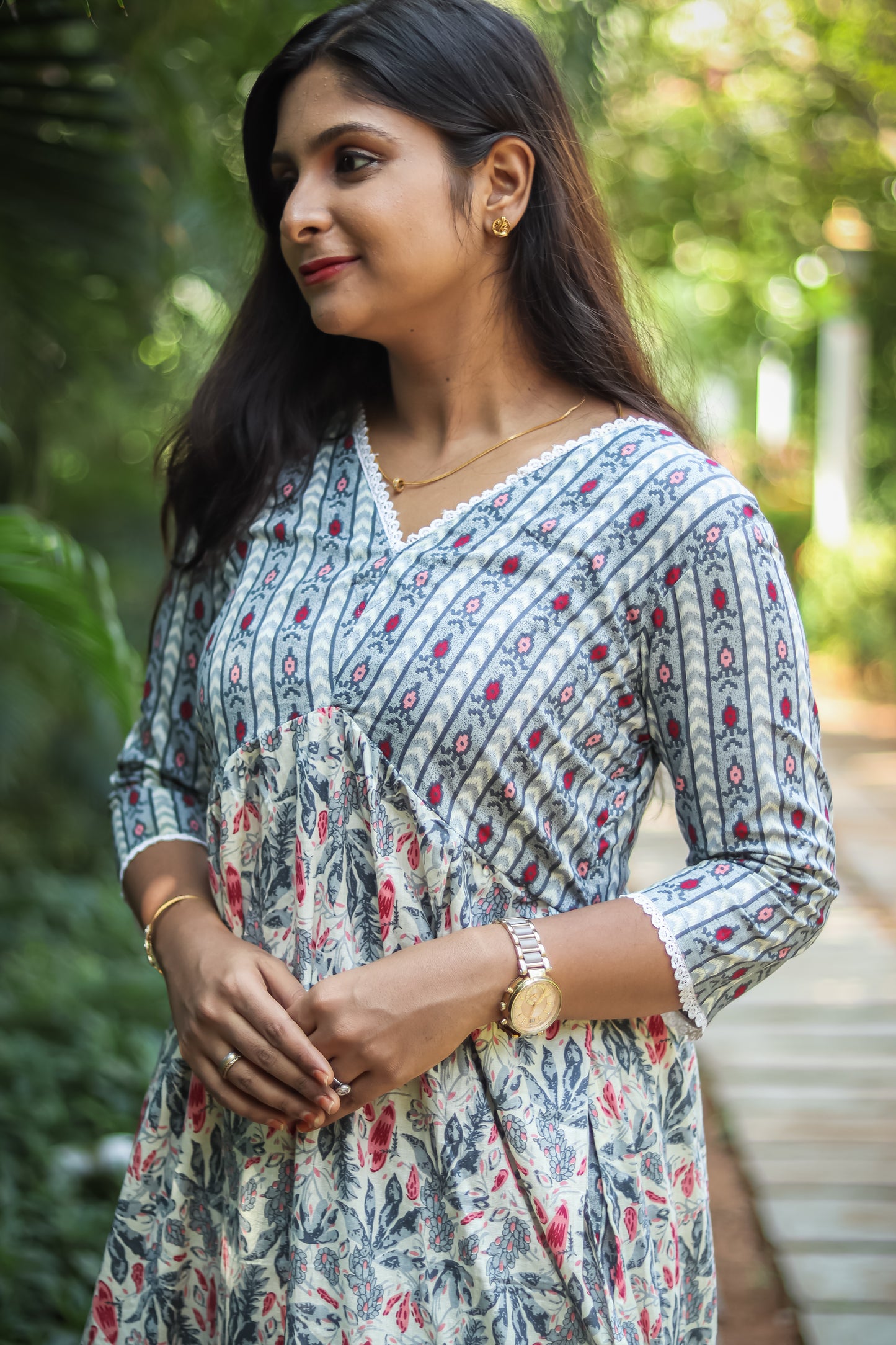 Grey floral luxury cotton kurta set