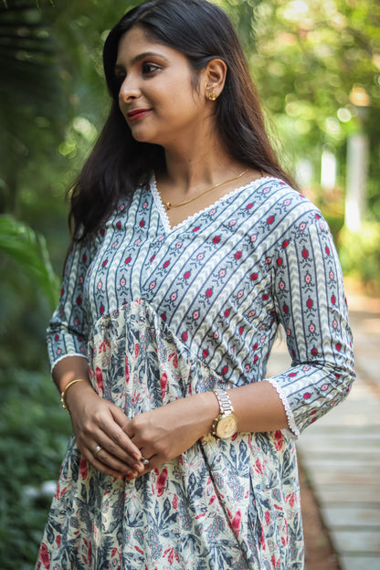 Grey floral luxury cotton kurta set