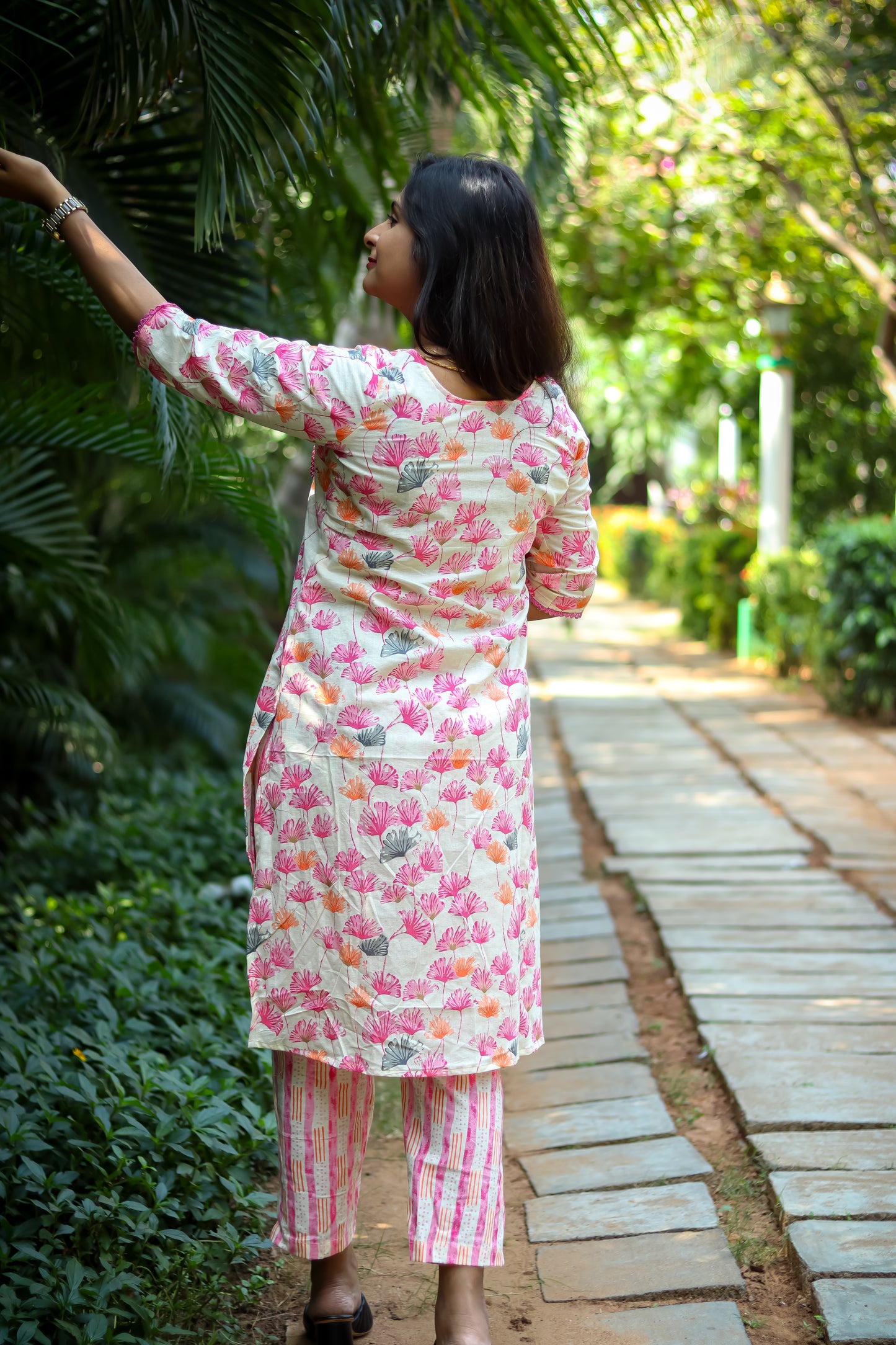 Pink floral pure Cotton kurta sets