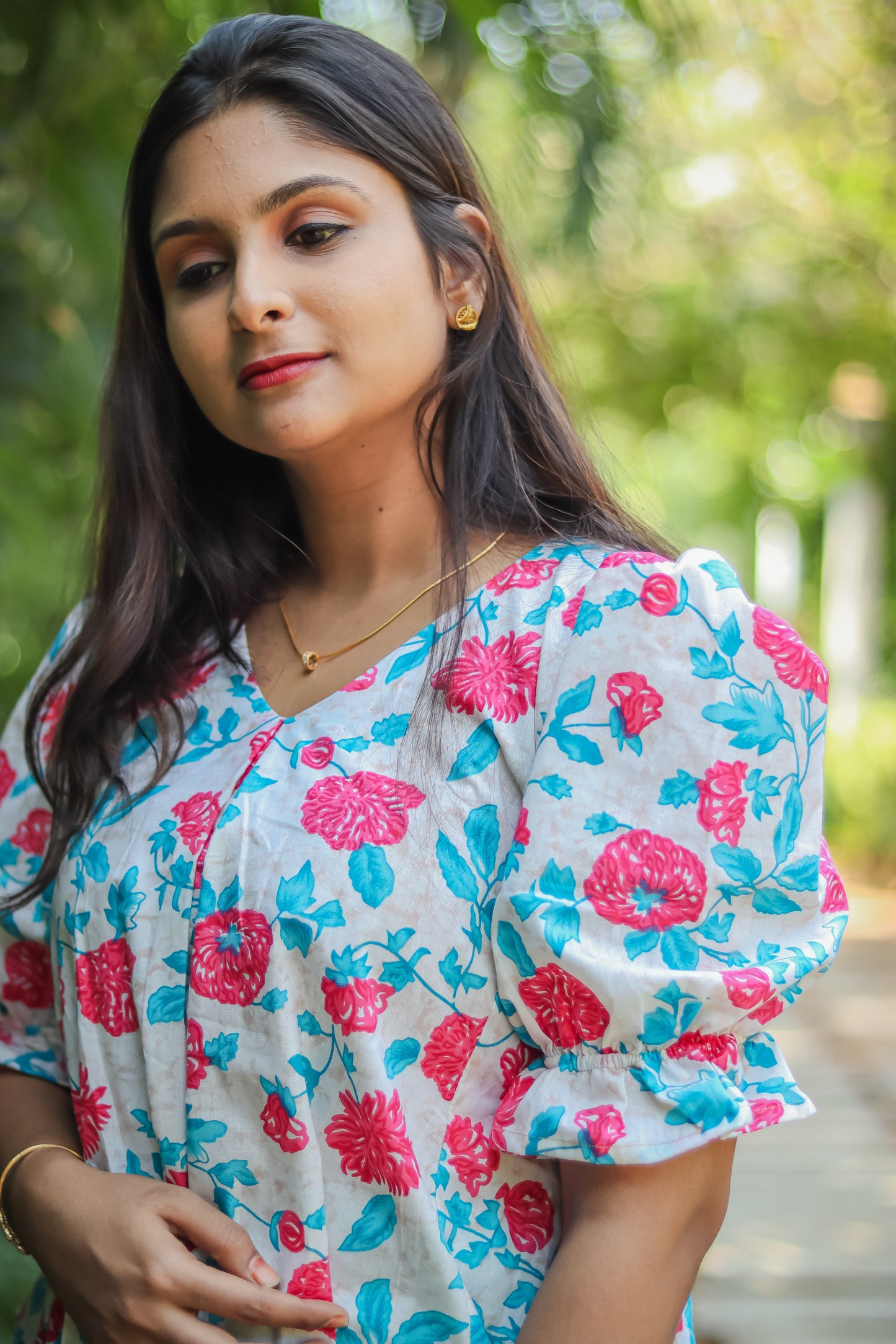 Sky blue floral cotton kurta sets