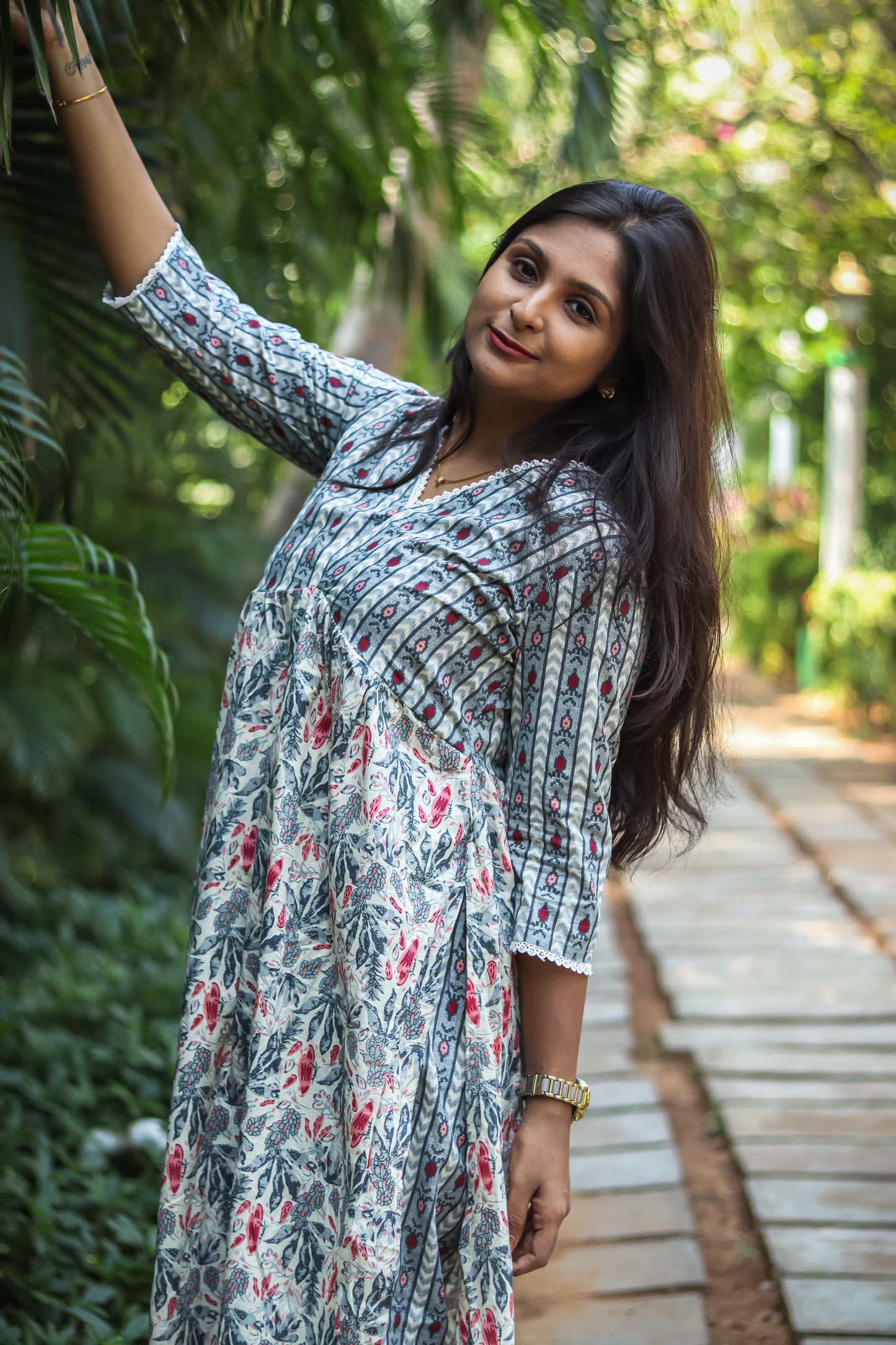 Grey floral luxury cotton kurta set
