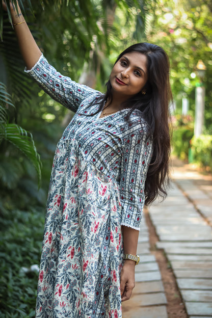 Grey floral luxury cotton kurta set
