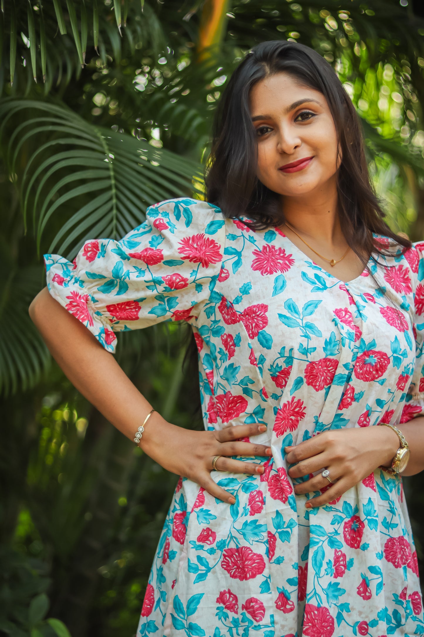 Sky blue floral cotton kurta sets