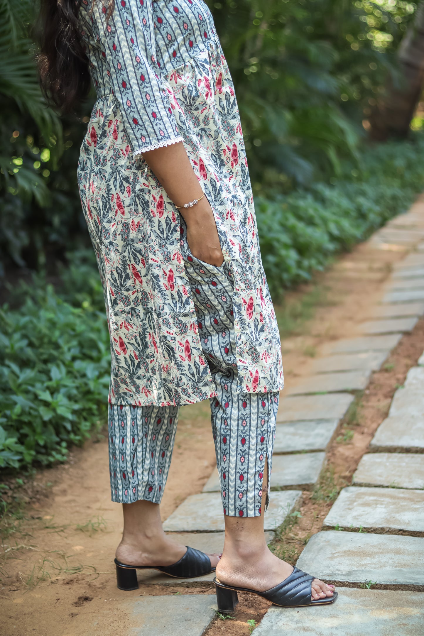 Grey floral luxury cotton kurta set