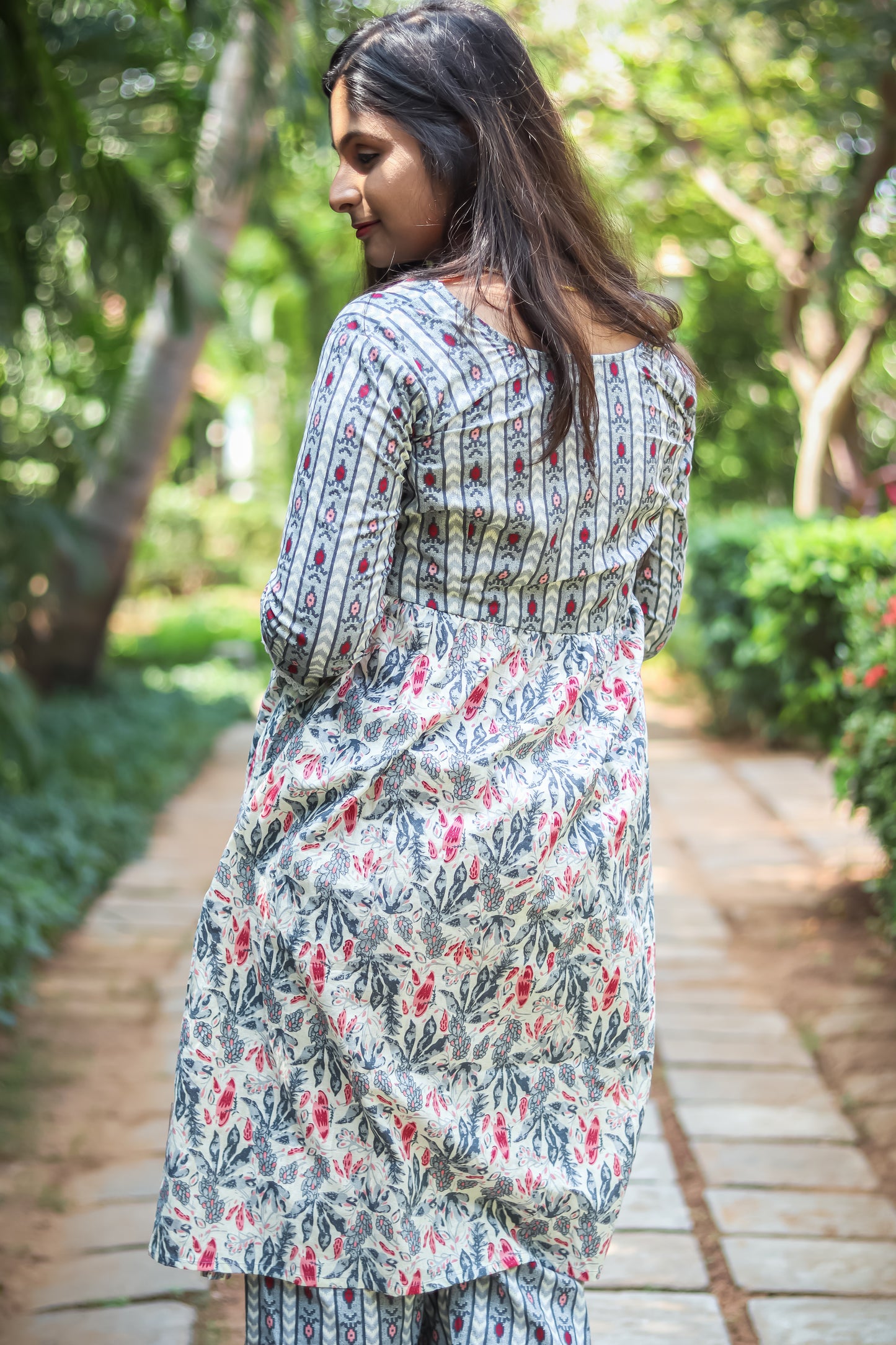 Grey floral luxury cotton kurta set