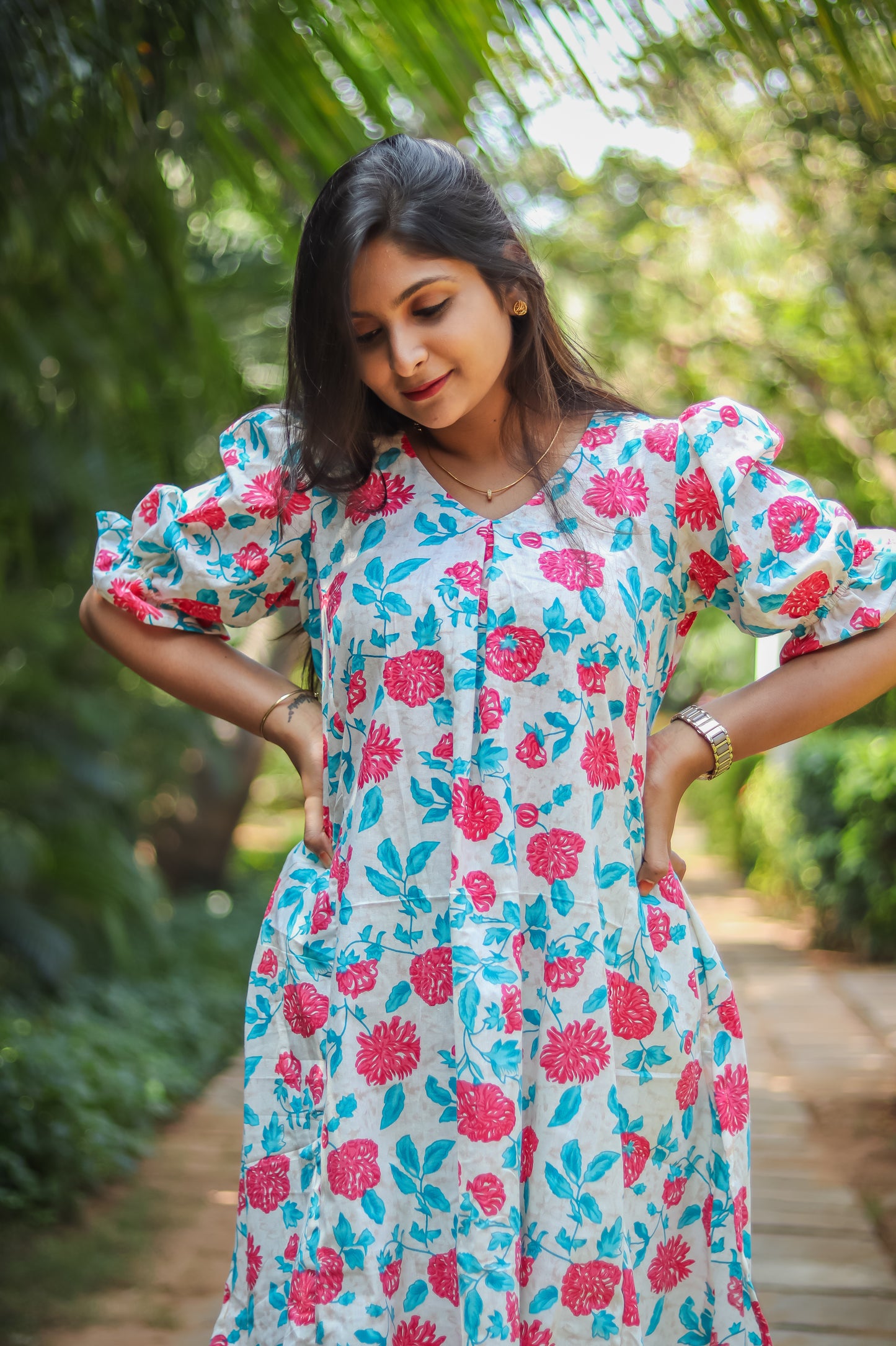 Sky blue floral cotton kurta sets