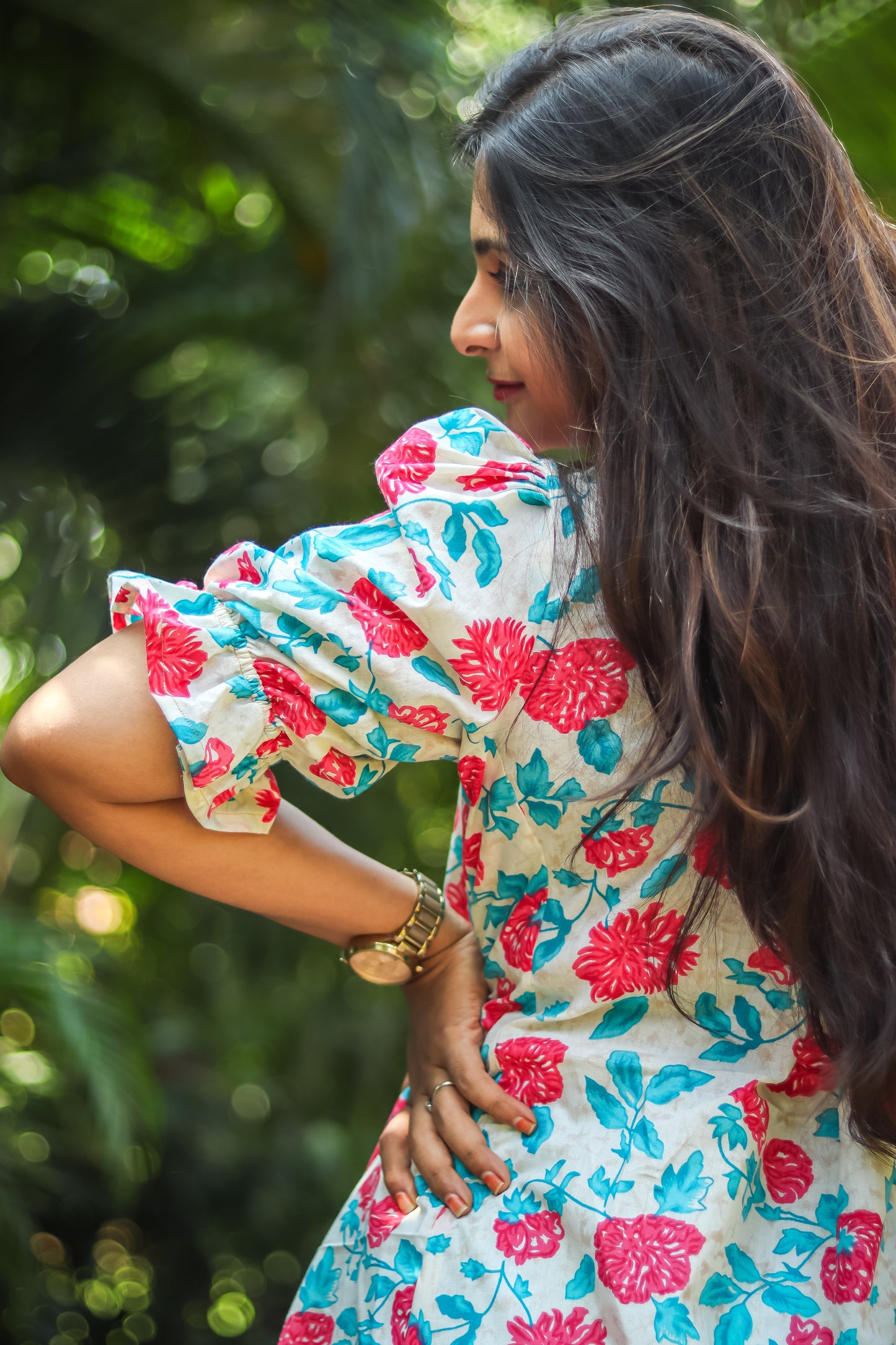 Sky blue floral cotton kurta sets