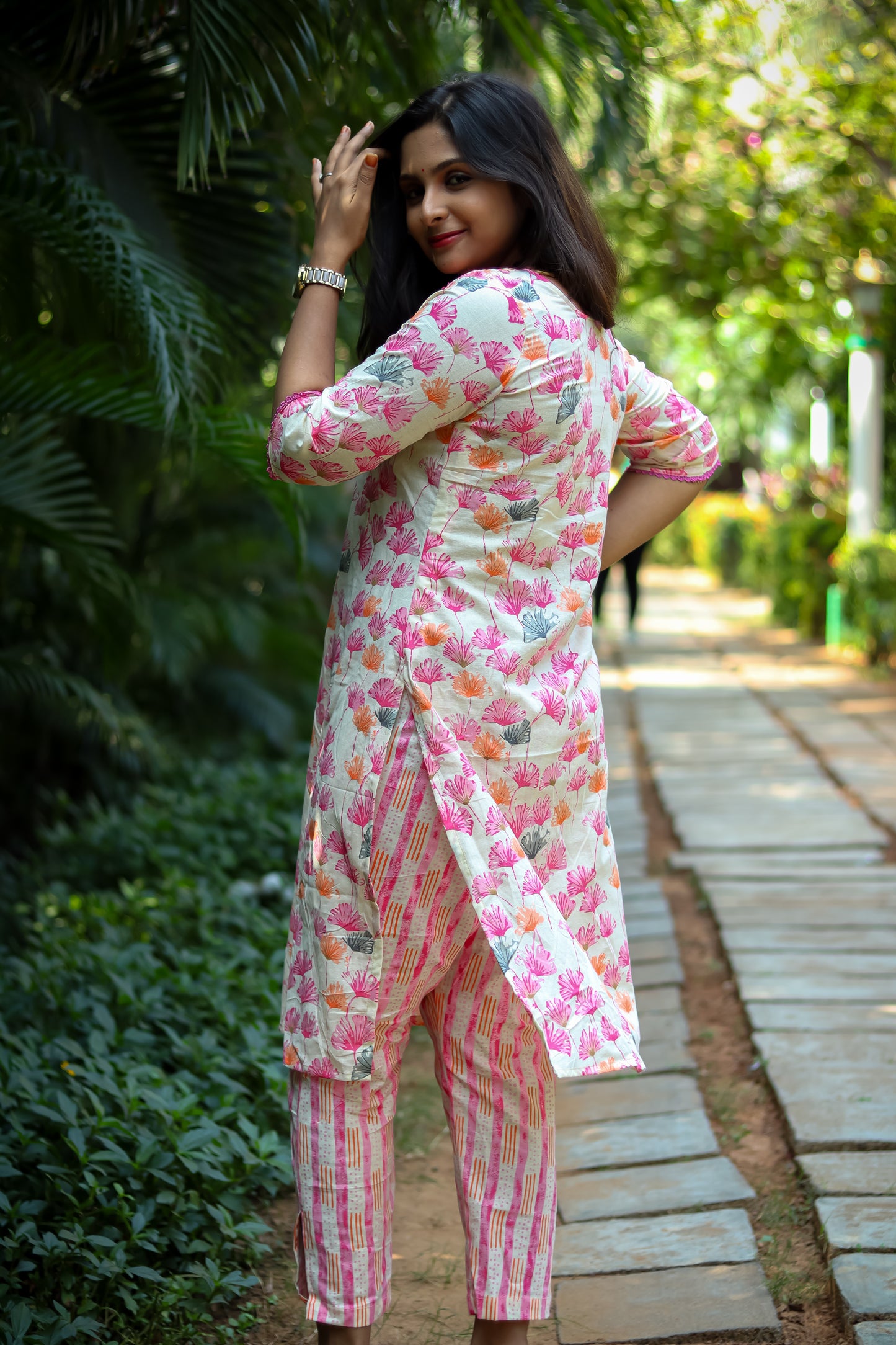 Pink floral pure Cotton kurta sets