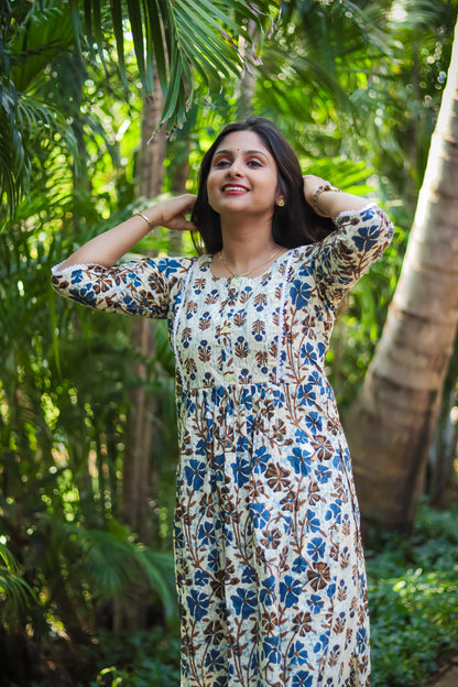 Blue floral cotton work wear kurta set