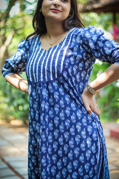 Indigo blue cotton kurta set