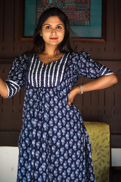 Indigo blue cotton kurta set