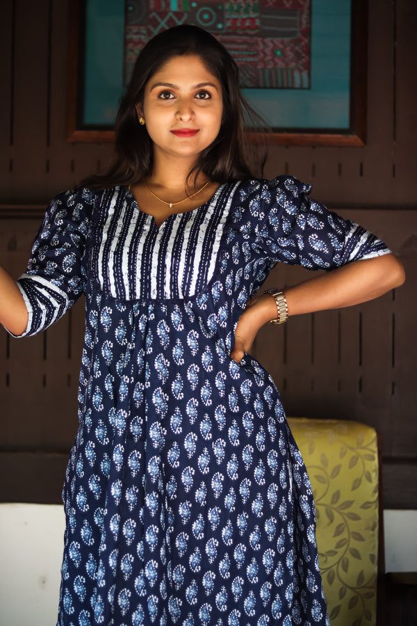 Indigo blue cotton kurta set