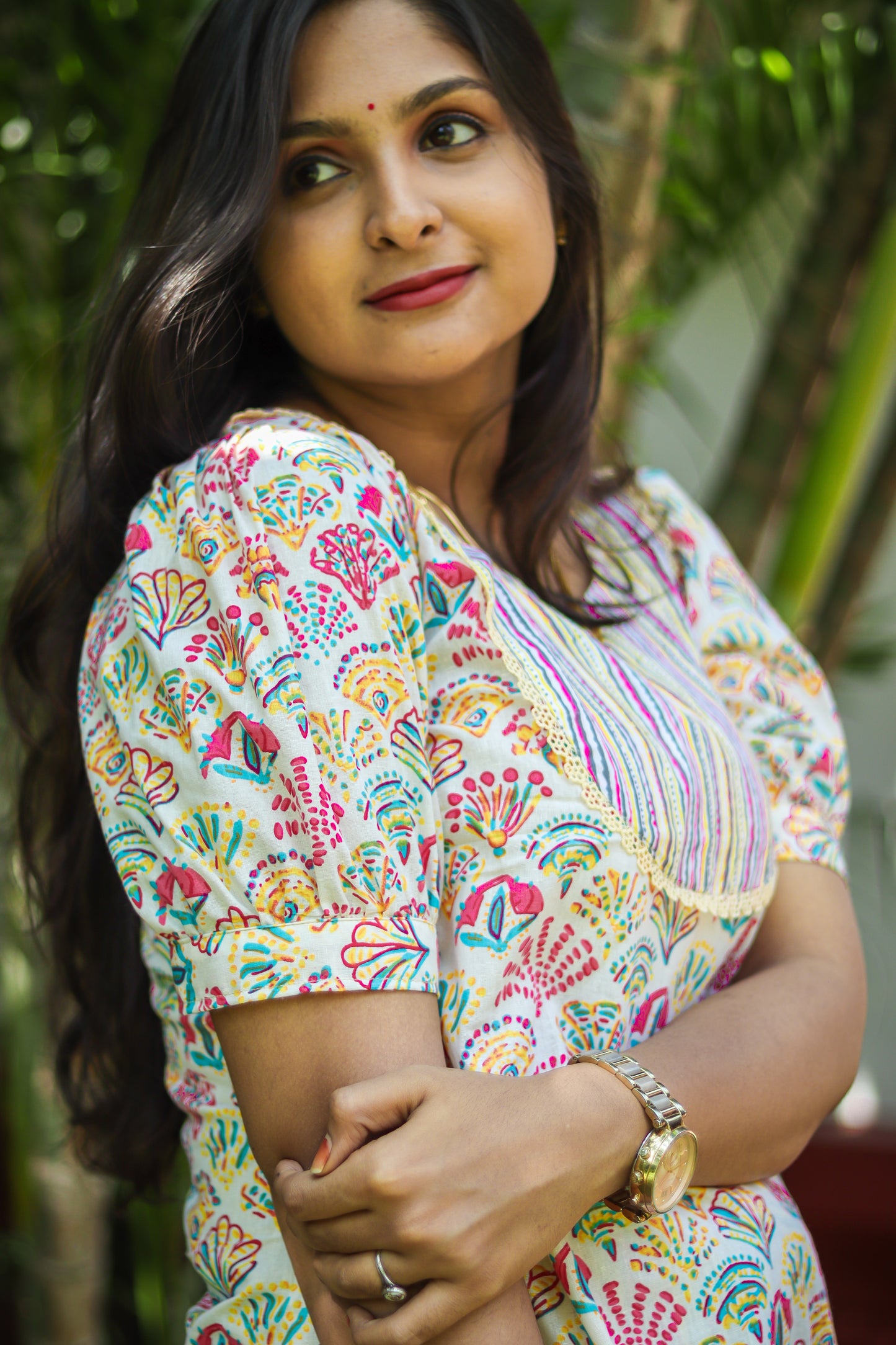 Multicoloured floral cotton work wear kurta set