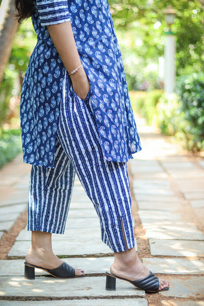 Indigo blue cotton kurta set