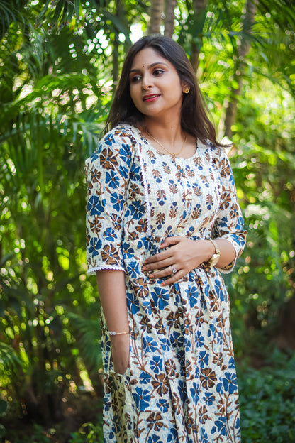 Blue floral cotton work wear kurta set