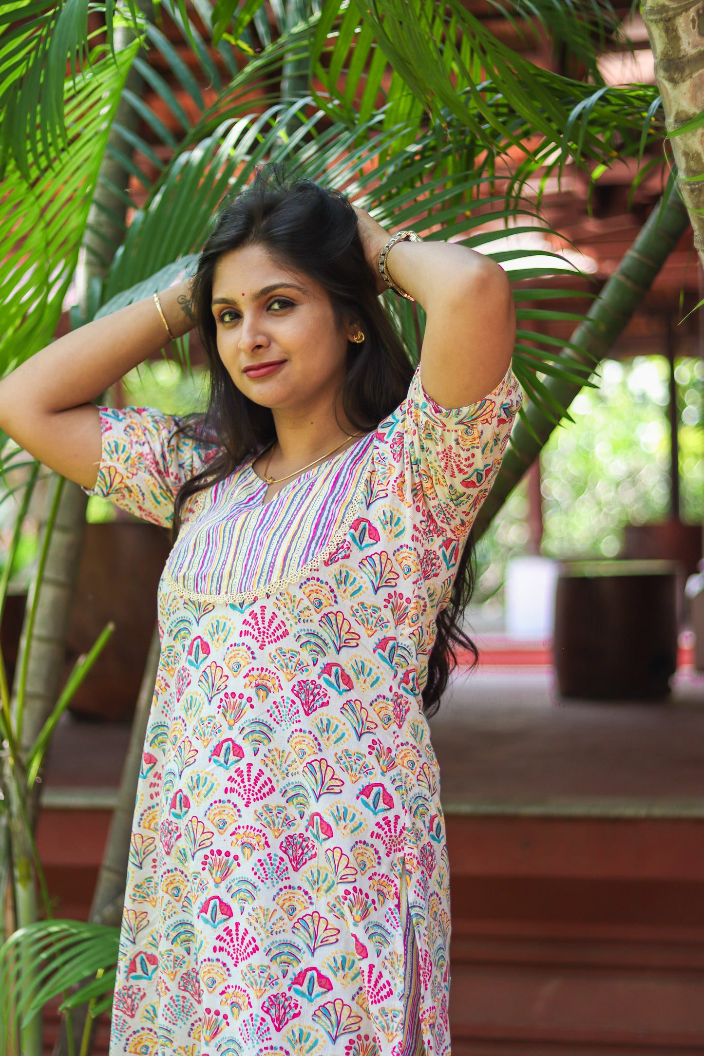 Multicoloured floral cotton work wear kurta set