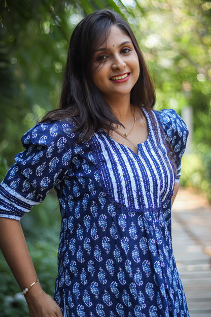 Indigo blue cotton kurta set