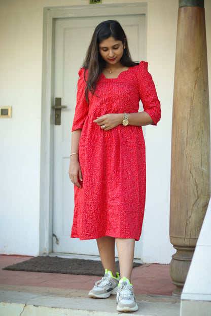 Red dots trendy cotton women maxi