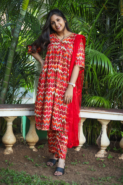Red Alia cut kurta set with designer
