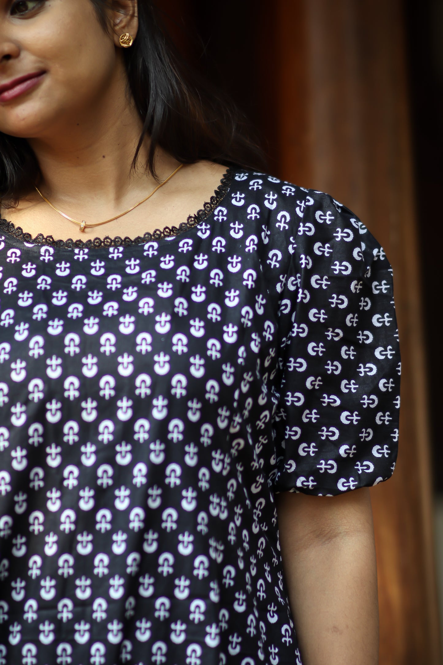 Black floral pure cotton kurta top