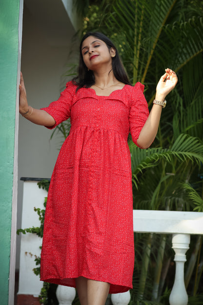 Red dots trendy cotton women maxi