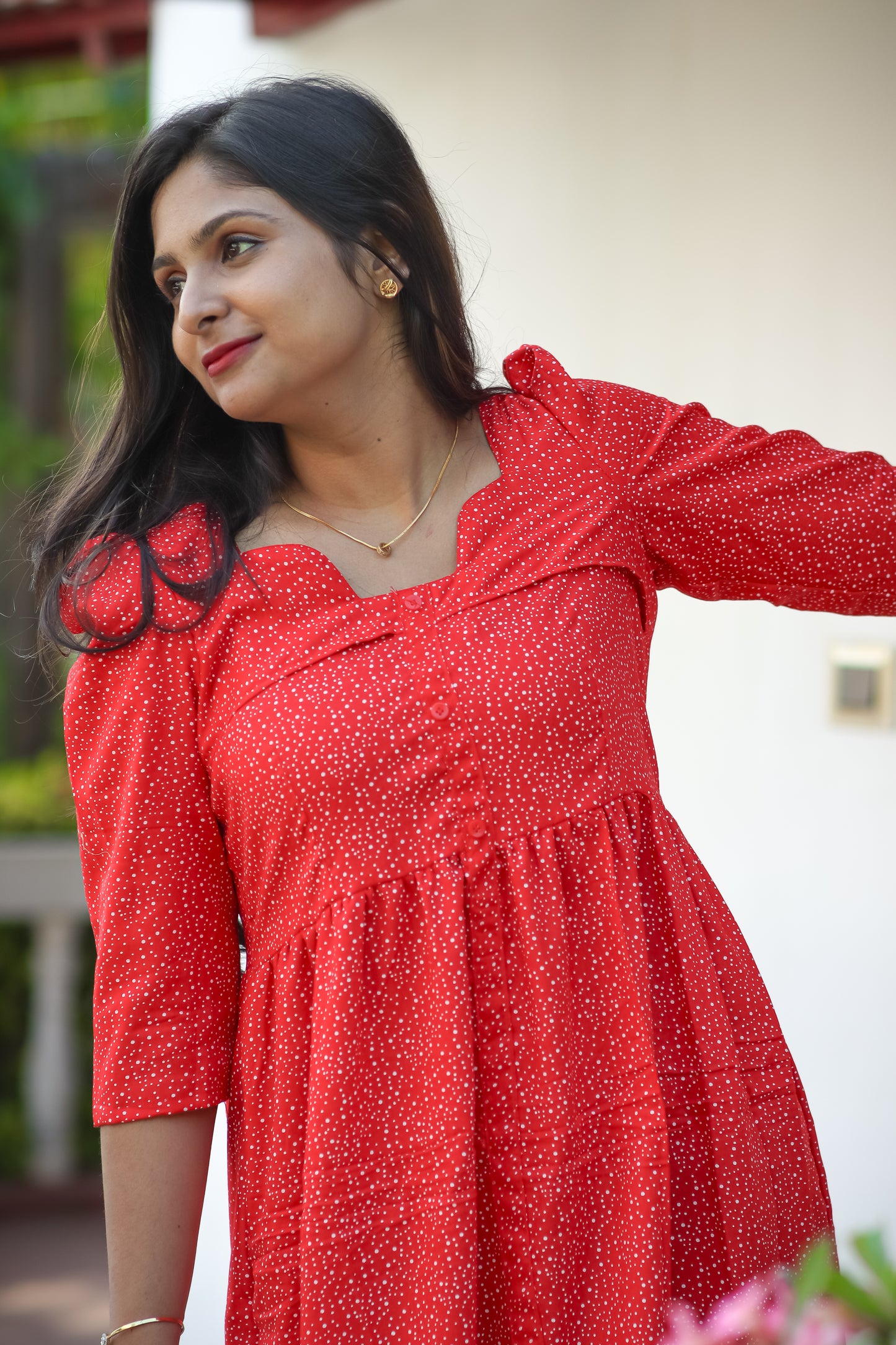 Red dots trendy cotton women maxi