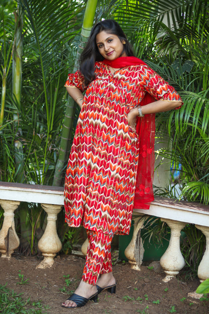 Red Alia cut kurta set with designer