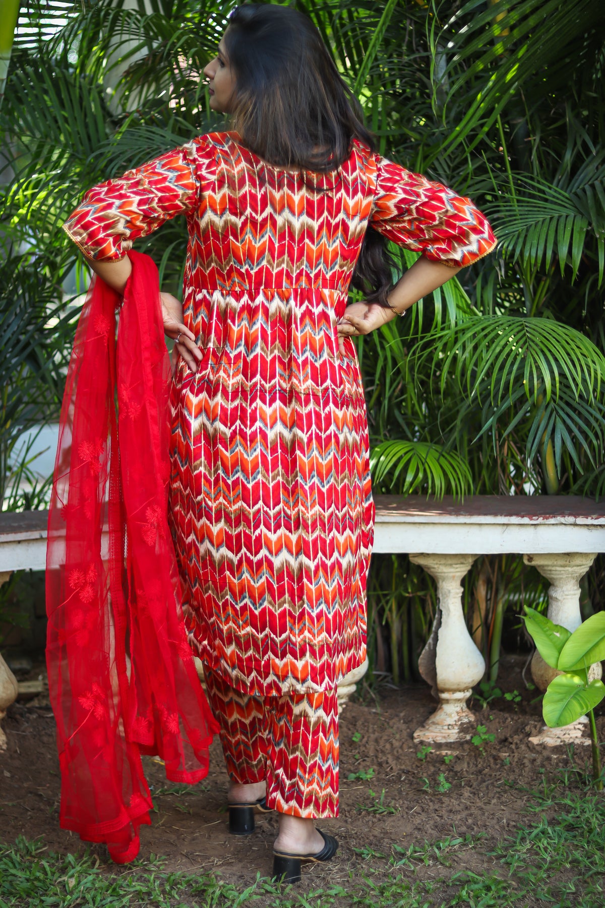 Red Alia cut kurta set with designer