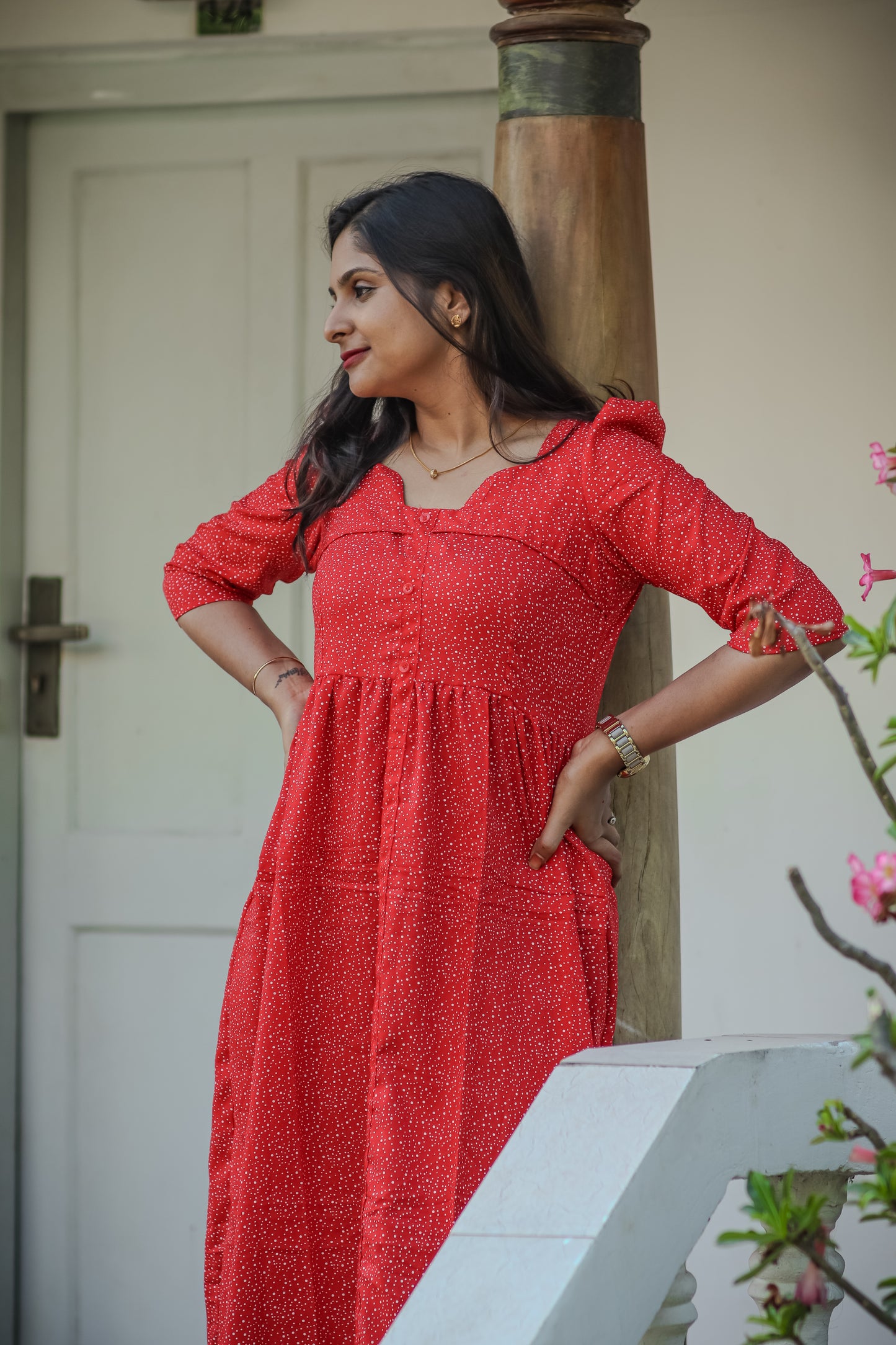 Red dots trendy cotton women maxi