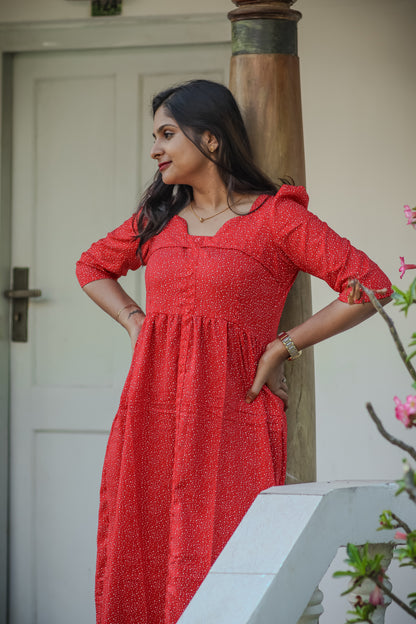 Red dots trendy cotton women maxi