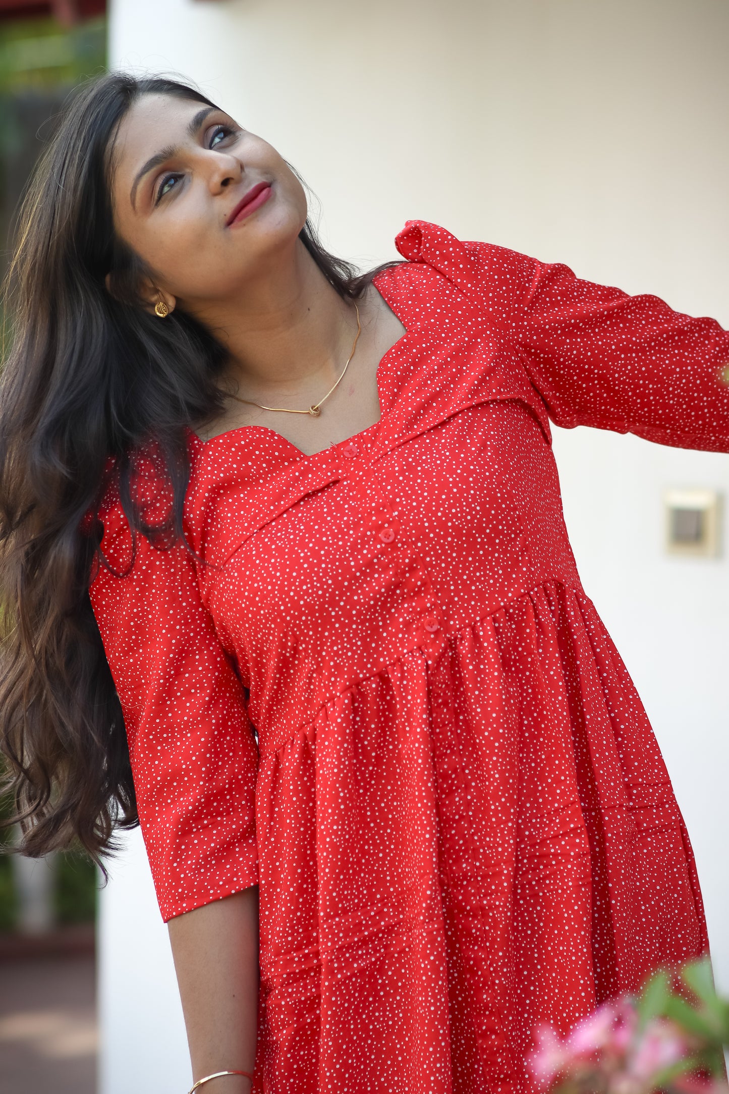 Red dots trendy cotton women maxi