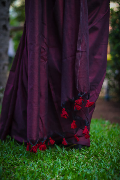 Burgundy soft khadi cotton saree