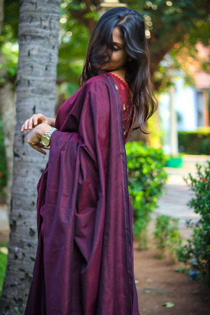 Burgundy soft khadi cotton saree